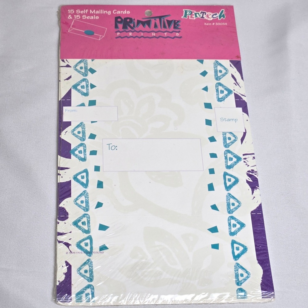 Pentech Primitive‎ Prints Self Mailing Cards & Seals, 15 Count, 33084, Vtg New
